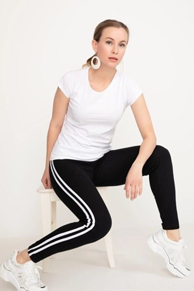 Şeritli Çelik Örme Penye Tayt - 5