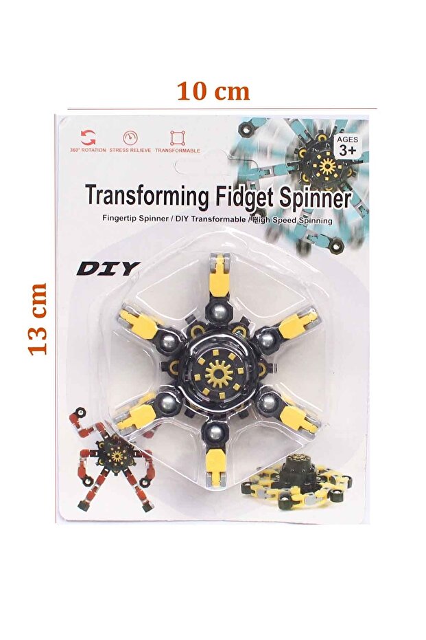 Sarı Fidget Spinners Dönüştürülebilir Zincir Robot Oyuncak Stres Çarkı 1 Adet - 7