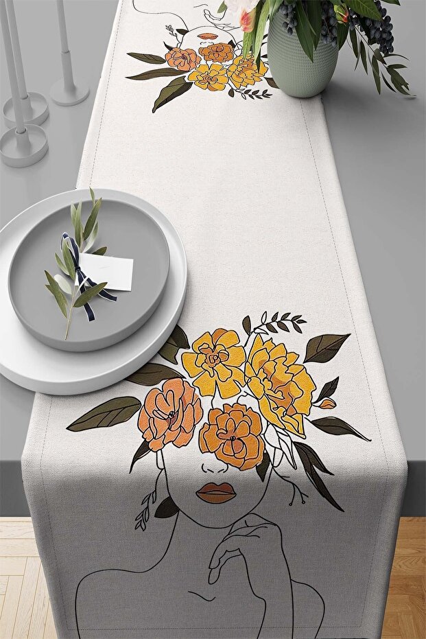 40x140cm Tablecloth Runner Thai Feather Woven Premium Stain Resistant Fabric Abstract Rnr341