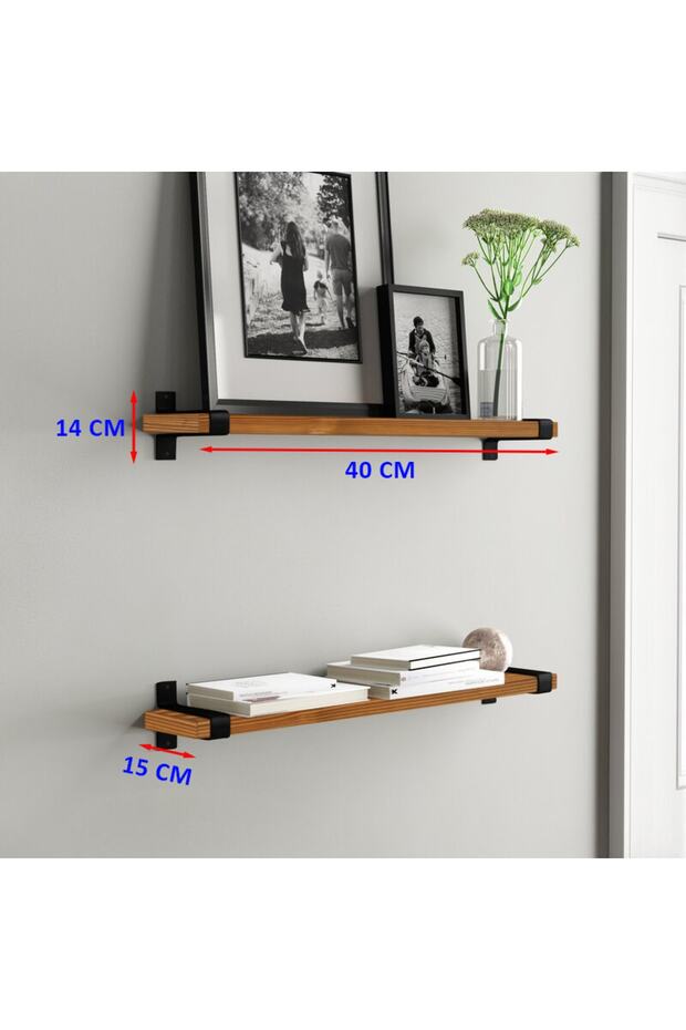 Konsol Ahşap Duvar Rafı Salon Mutfak Rafı ( 2 Li Set) - 2