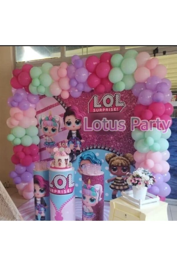 100 Pieces Lol Doll Themed Balloon Chain Set Mint Green - Fuchsia - Lilac - Pink Balloon