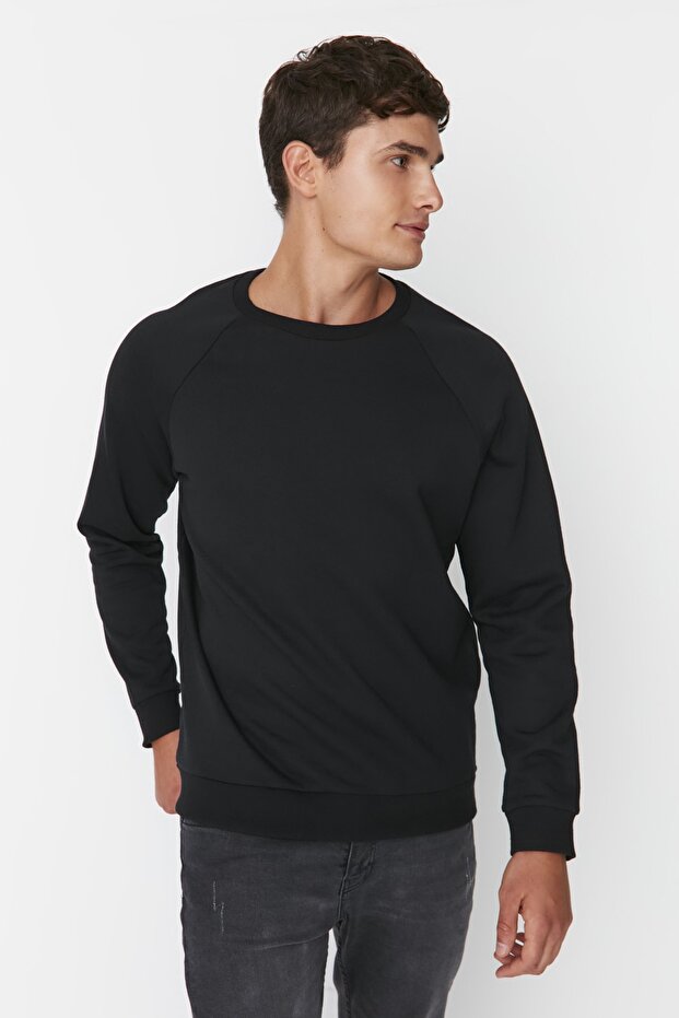 Siyah Oversize/Geniş Kesim İçi Polar/Sıcak Tutan Reglan Kol Sweatshirt TMNAW23SW00190 - 7