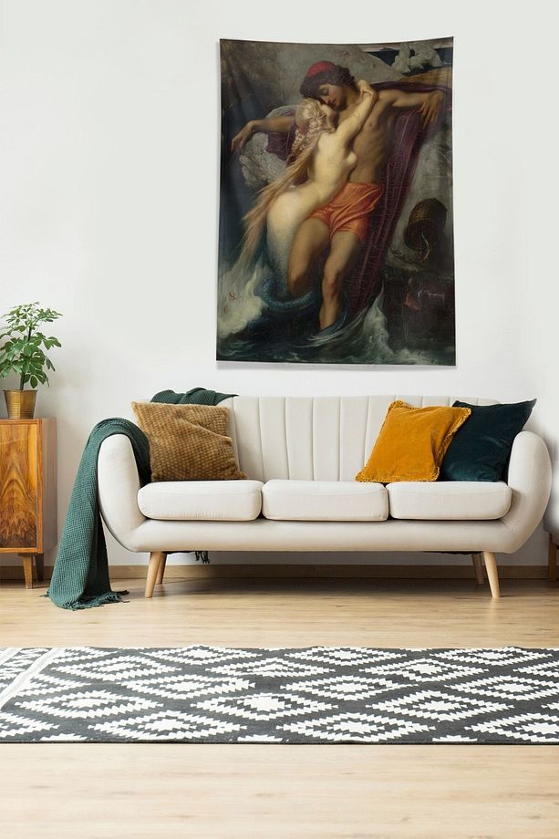 Çok Renkli Mitolojik Desen Leke Tutmaz Kadife Kumaş Duvar Örtüsü Duvar Halısı Tapestry - 3