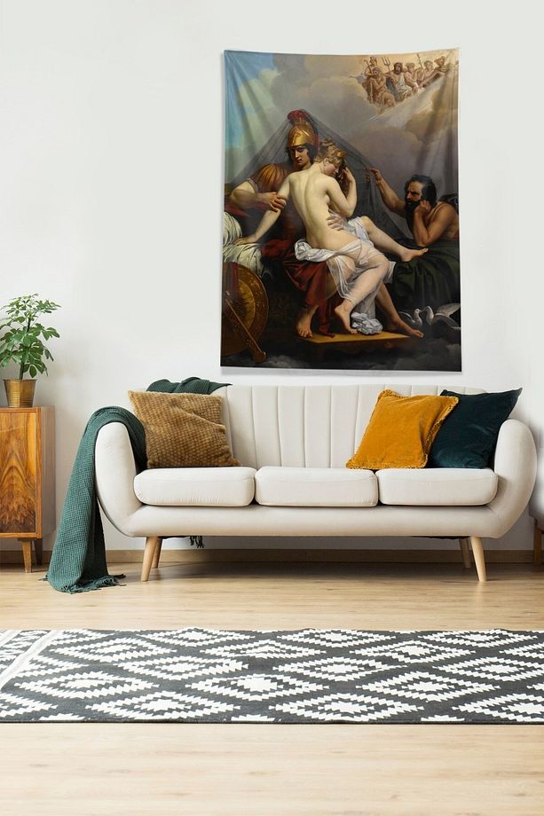 Çok Renkli Mitolojik Desen Leke Tutmaz Kadife Kumaş Duvar Örtüsü Duvar Halısı Tapestry - 3