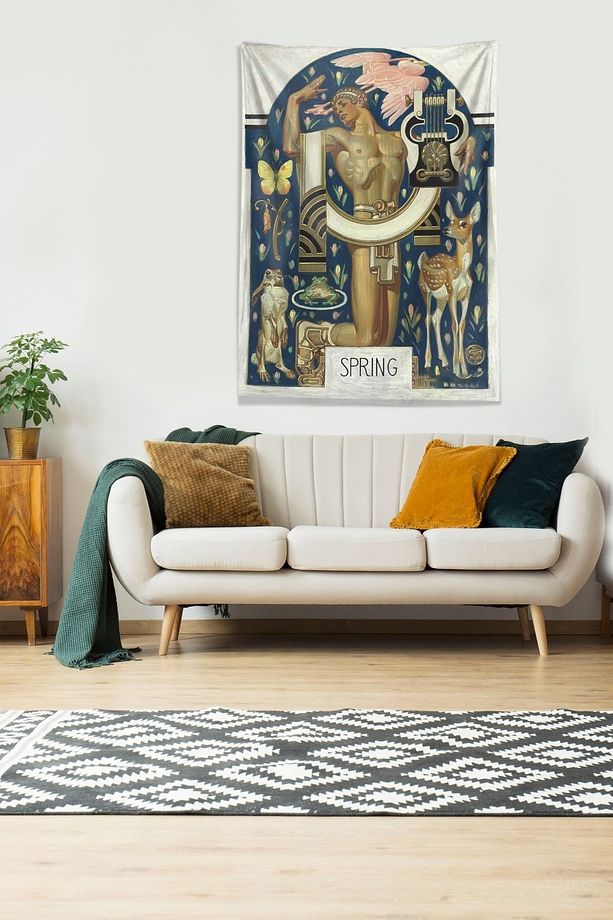 Çok Renkli Bahar Ve Erkek Leke Tutmaz Kadife Kumaş Duvar Örtüsü Duvar Halısı Tapestry - 3