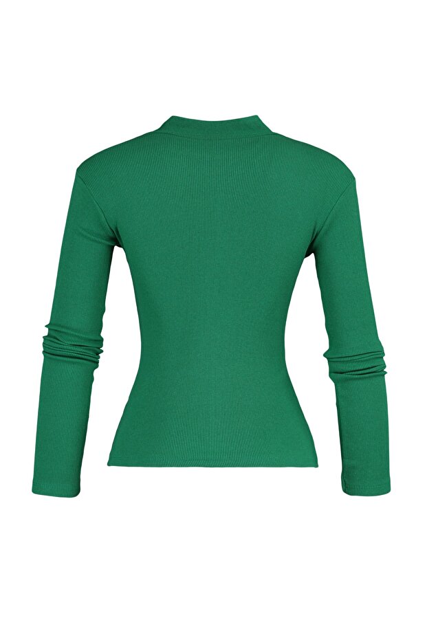 Zümrüt Fitted/Vücuda Oturan Dik Yaka Uzun Kol Fitilli Esnek Örme Bluz TWOAW21BZ0423 - 12