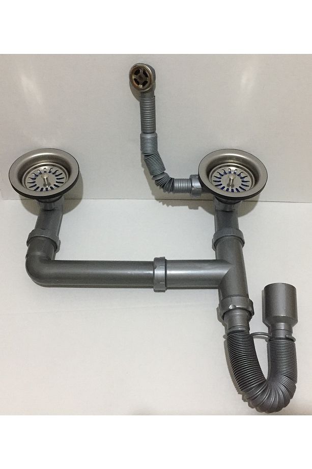 Evye-lavabo Sifonu Çift Gözlü, Körüklü, Yuvarlak Taşmalı - 2