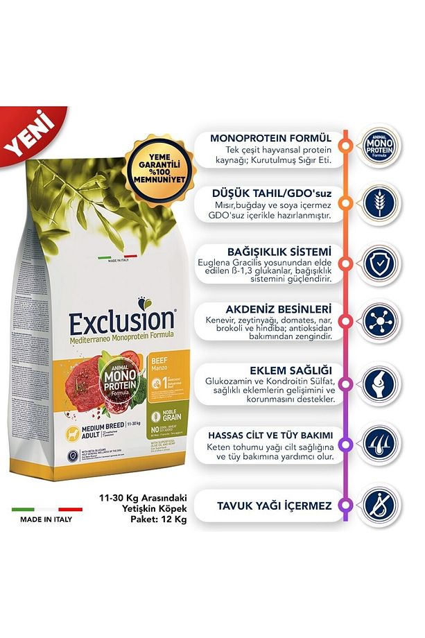 Exclusıon Sığır Etli Ve Narlı Düşük Tahıllı Orta Irk Yetişkin Köpek Maması 3 Kg - 2
