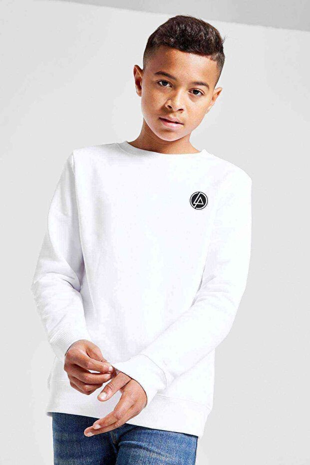 Linkin Park Logo Chest Logo Printed Unisex Children's White Sweatshirt