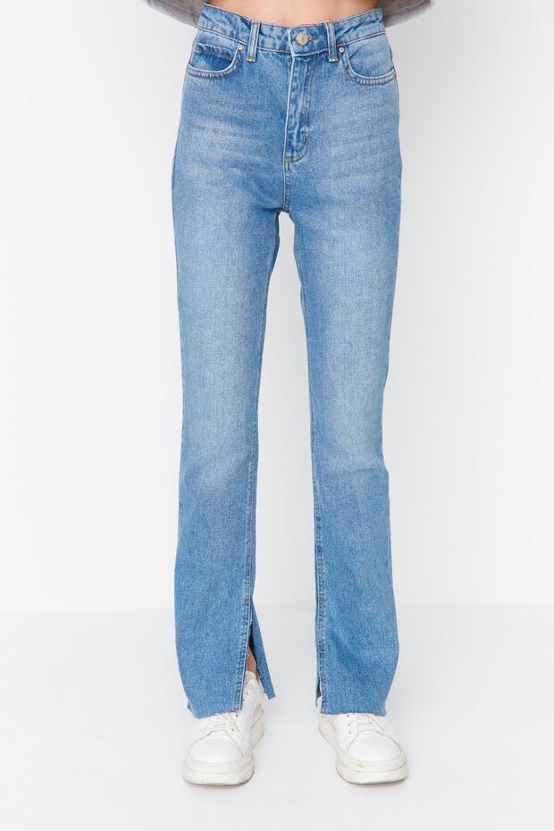 Lacivert Yırtmaçlı Yüksek Bel Comfort/Esnek Flare İspanyol Paça Jeans TWOAW22JE0382 - 14
