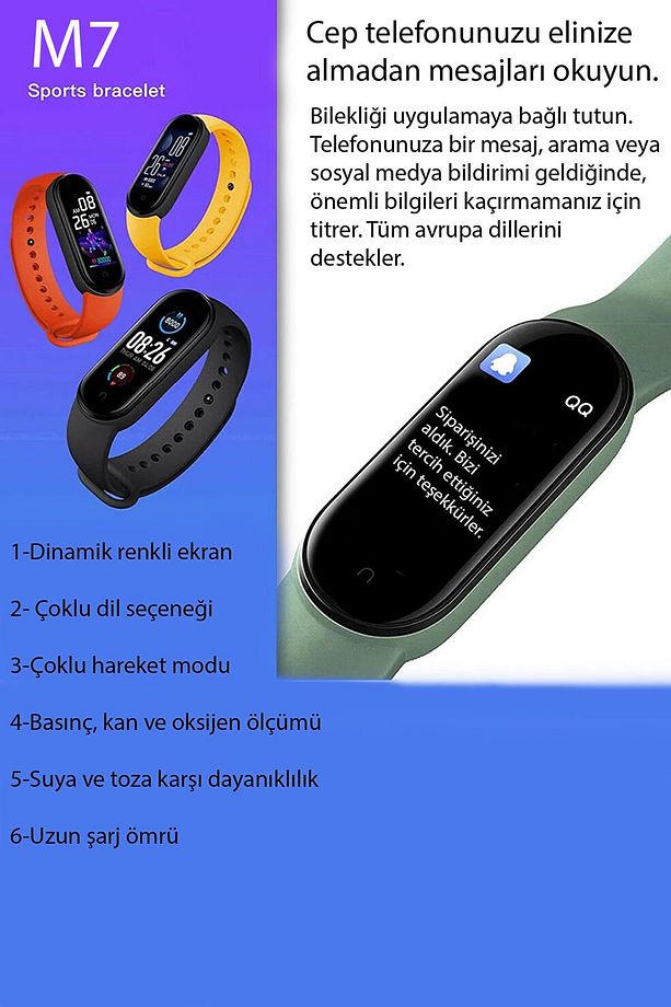 M7 Band 7 Akıllı Bileklik Renkli Ekran (EN YENİ VERSİYON) Ios Ve Android Uyumlu - 2