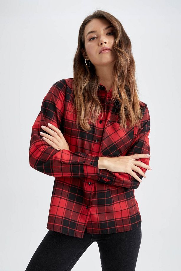 Regular Fit Gömlek Yaka Flanel Uzun Kollu Gömlek - 3