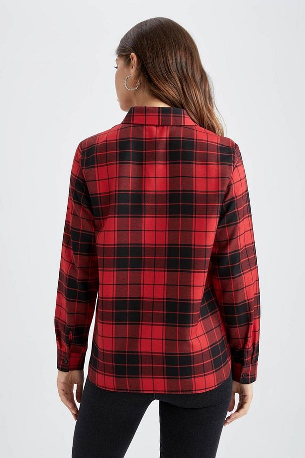 Regular Fit Gömlek Yaka Flanel Uzun Kollu Gömlek - 4