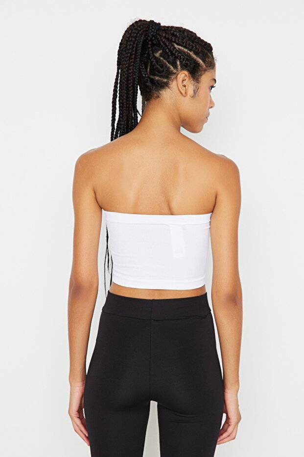 Beyaz Seamless/Dikişsiz Hafif Destekli/Şekillendirici Straplez Örme Spor Sütyeni TWOAW20BS0018 - 6