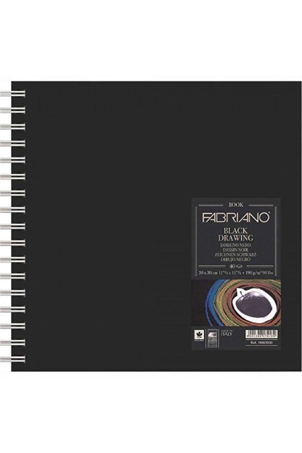 Black Drawing Book Murillo Nero 190gr Squared Spiral Drawing Block 40 Sheets 30x30cm