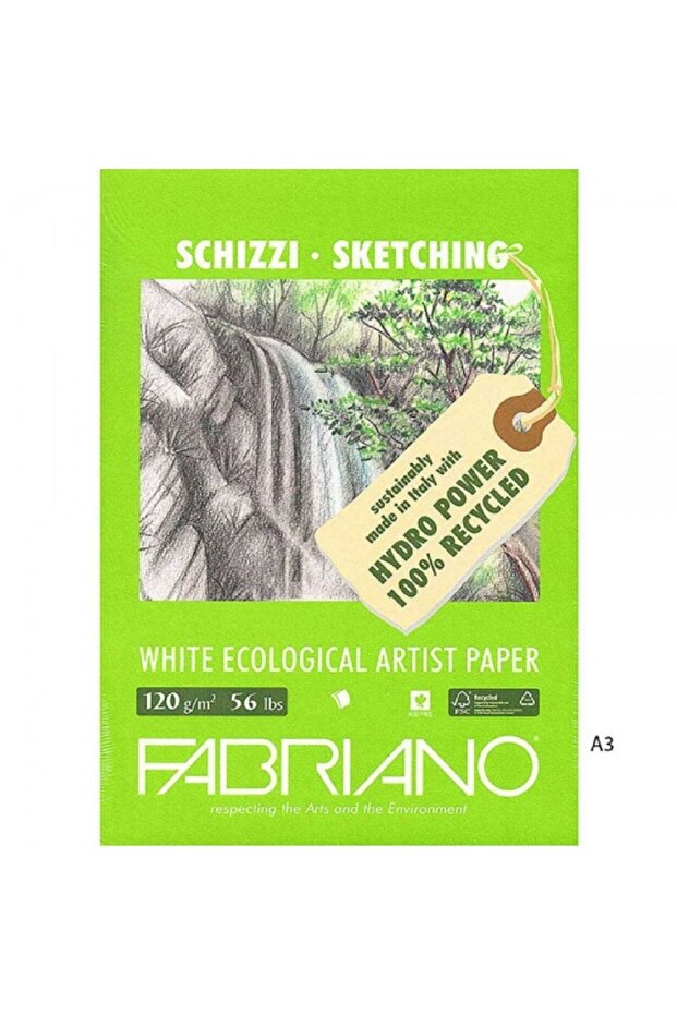 White Ecological Artist Paper Natural Grain 120gr Drawing Block 40 Sheets A3 (29.7x42cm)