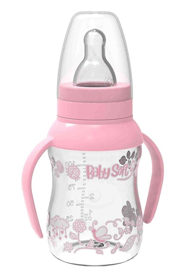 Babysoft 125 ml Plastic Baby Bottle with Handle Pink 523