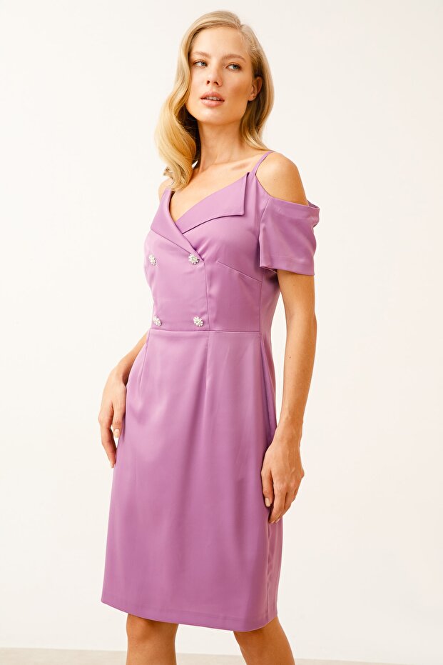 Süs Düğmeli Elbise - 5