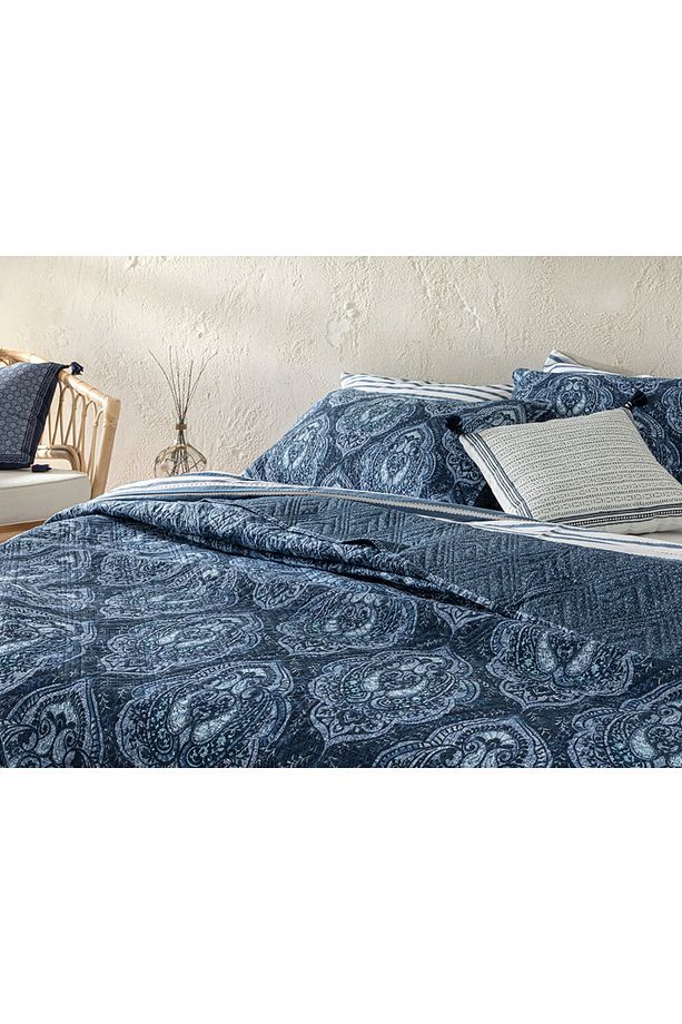Deep Damask Çok Amaçlı Tek Kişilik Yatak Örtüsü Takımı 160x220 Cm Lacivert - 2
