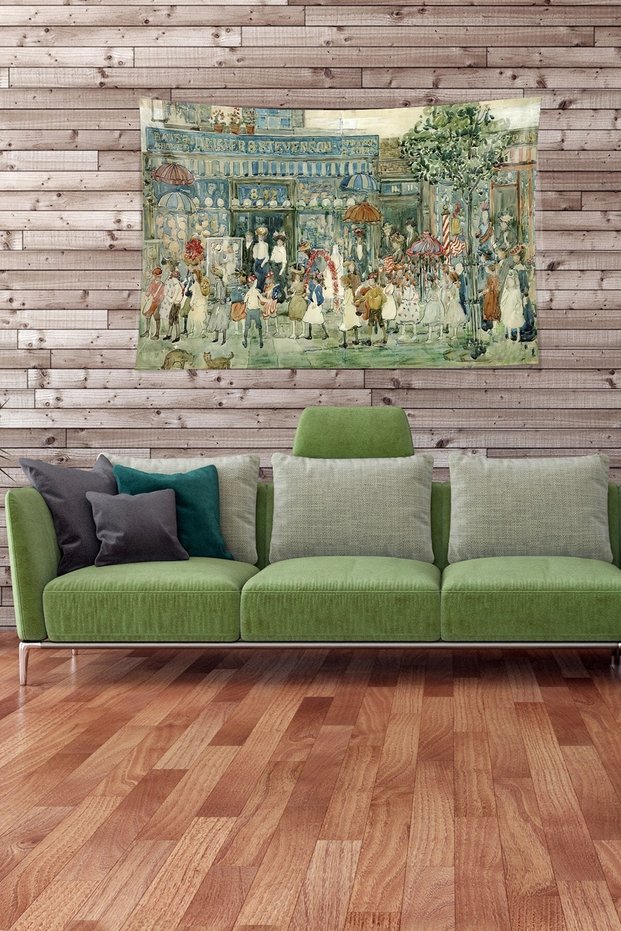 Multi-Colored People in the Market Stain-Proof Velvet Fabric Wall Cloth Wall Carpet Tapestry