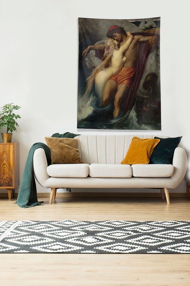 Çok Renkli Mitolojik Desen Leke Tutmaz Kadife Kumaş Duvar Örtüsü Duvar Halısı Tapestry - 2