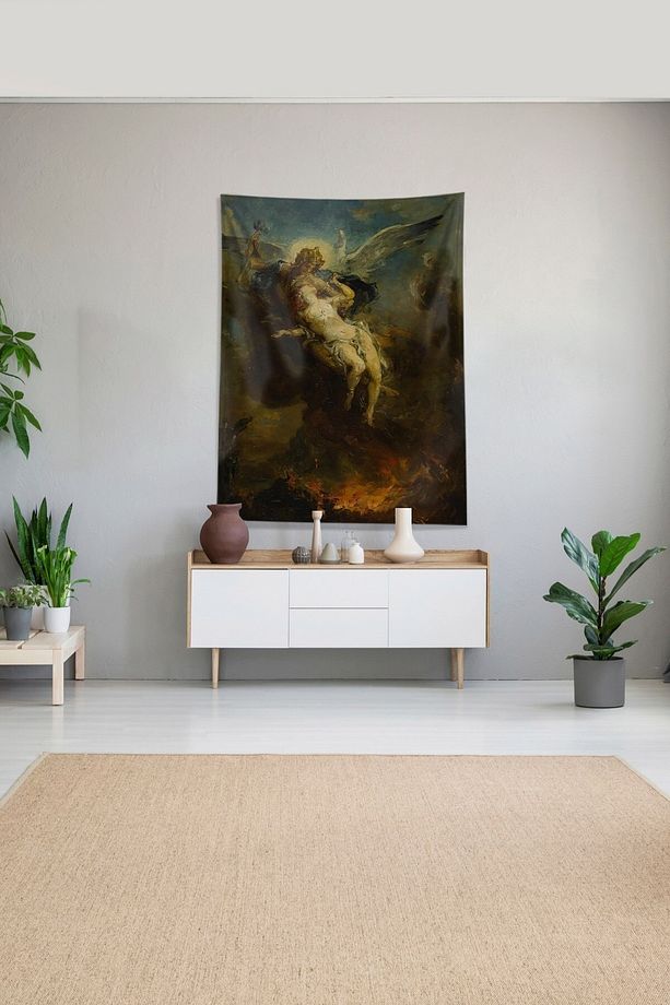 Çok Renkli Meleklerin Savaşı Leke Tutmaz Kadife Kumaş Duvar Örtüsü Duvar Halısı Tapestry - 1