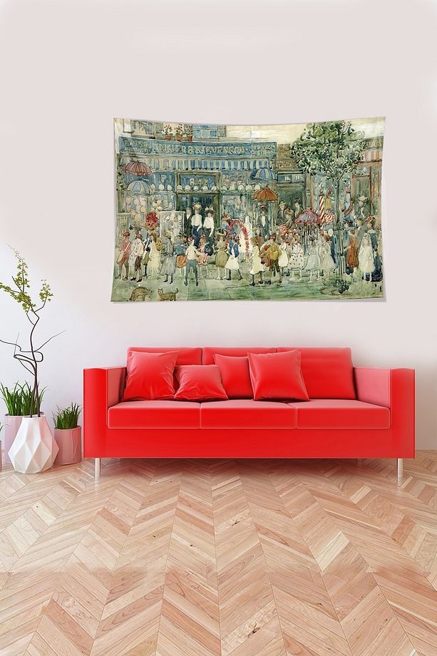 Çok Renkli Pazardaki Insanlar Leke Tutmaz Kadife Kumaş Duvar Örtüsü Duvar Halısı Tapestry - 3