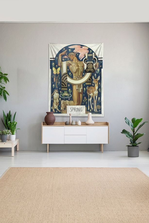 Çok Renkli Bahar Ve Erkek Leke Tutmaz Kadife Kumaş Duvar Örtüsü Duvar Halısı Tapestry - 1