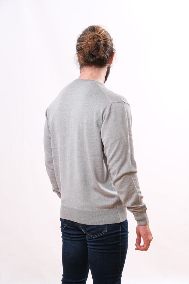 Woolen V-Neck Sweater Light Gray - 4