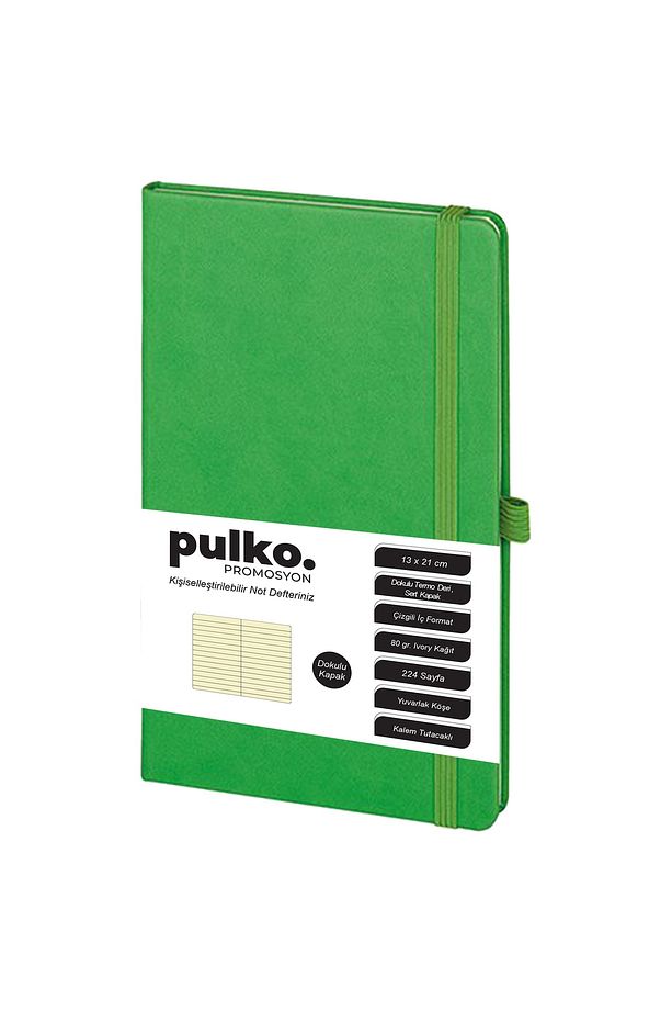 Promosyon Klasik 224 Sayfa Termo Suni Deri Kapak Çizgili Not Defteri 13 X 21 Cm, Lime Yeşil - 1