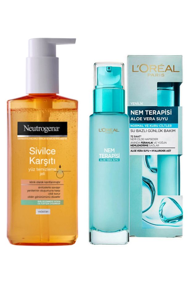 Sivilce Karşıtı Yüz Temizleme Jeli Ve Loreal Nem Terapisi Aloe Vera Suyu Normal Ve Kuru Ciltler 70ml - 1