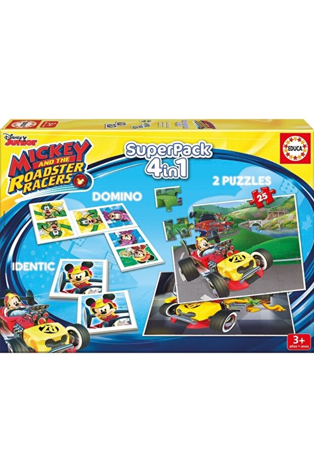 Super Pack 4 In 1 Mickey And The Roadster Racers: Domino, Identic, 2 Puzzles