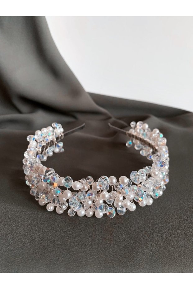 Women's Special Occasion Hair Crown Handmade with Crystal and Pearl Beads