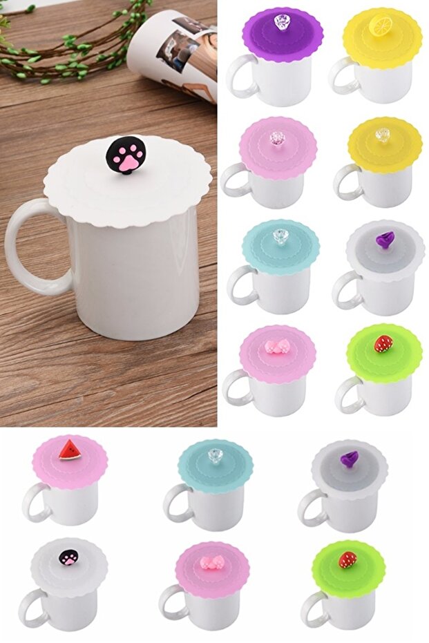 Silikon Şekilli Kupa Kapağı Şirin Bardak Kapakları - 1