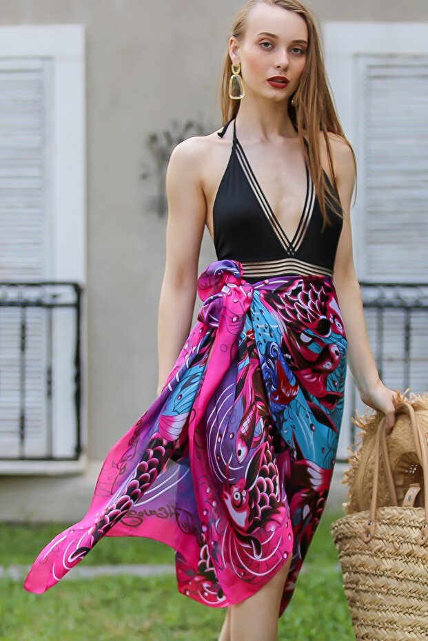 Rosa Pareo für Damen mit Bohemian-Muster und Koi-Fischen M10510300Pr99932 - 1