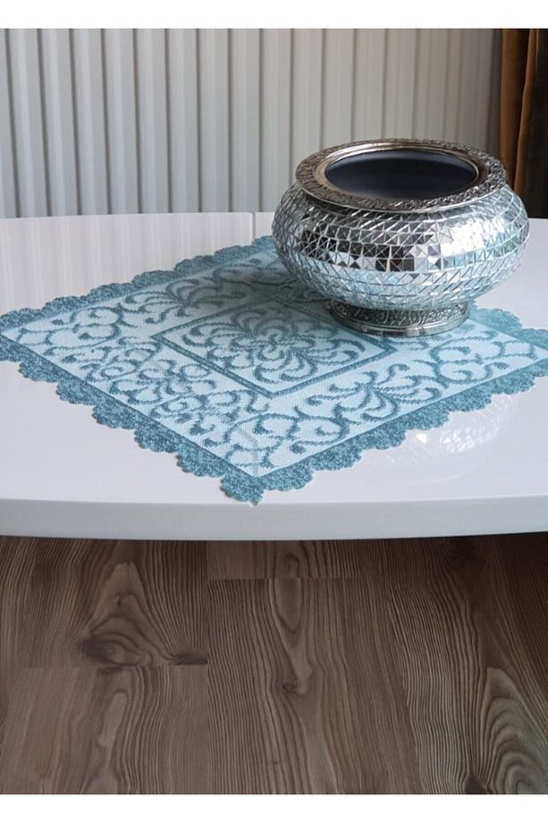 Osmanlı Desen Örme Peçete Örtüsü 6 Adet 30x30 (mavi) - 1