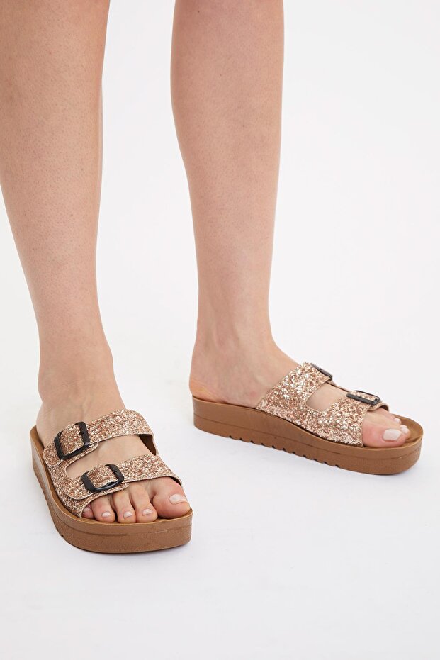 Kadın Çift Bantlı Düz Taban Terlik - 1