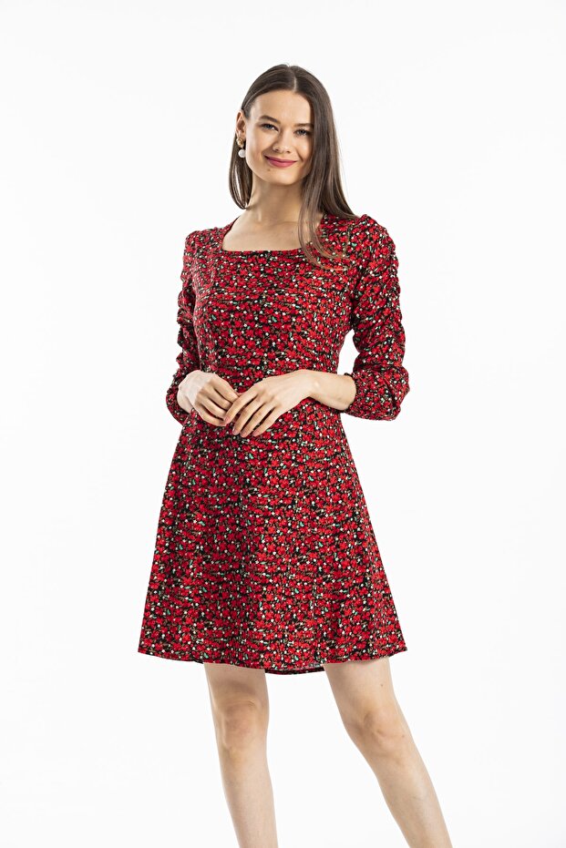 Women's Red Flower Dress 51105