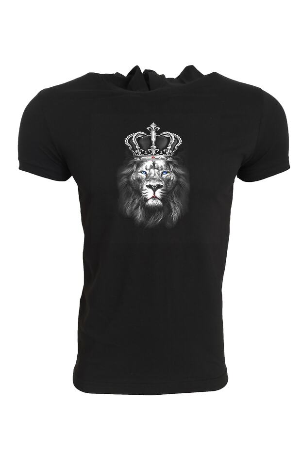 Unisex Black Lion Printed Hooded T-shirt