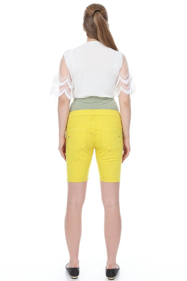 Limon Sarısı Hamile Gabardin Kot Şort - 6
