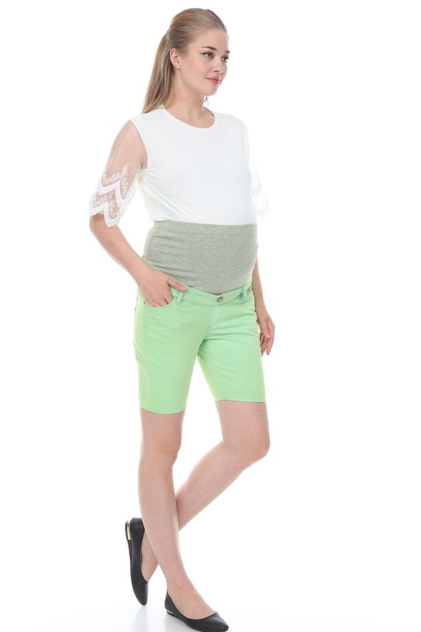 Su Yeşili Hamile Gabardin Kot Şort - 2
