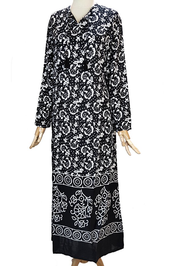 Women's Black and White Viscose Hijab Dress