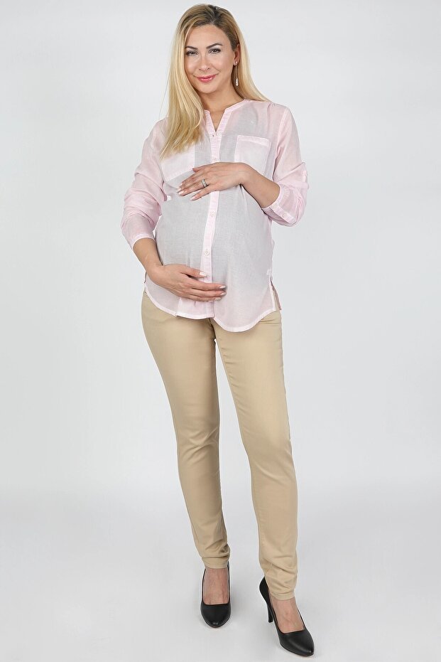 Women's Beige 5 Pocket Maternity Pants