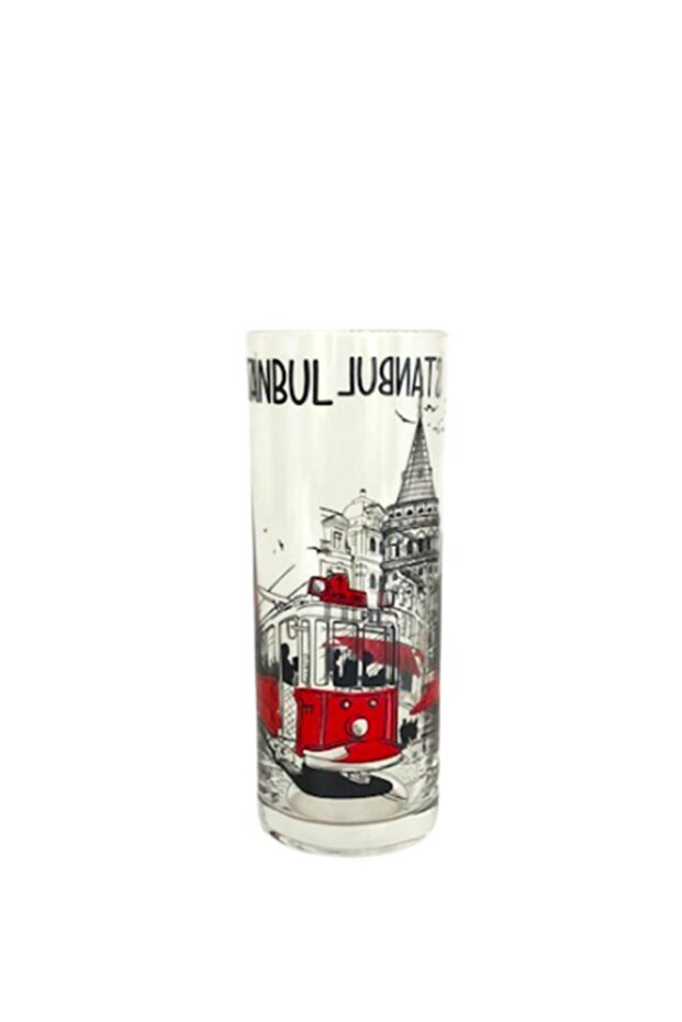 Istanbul Written Galata Taksim Illustrated Glass Cup 2 Pieces