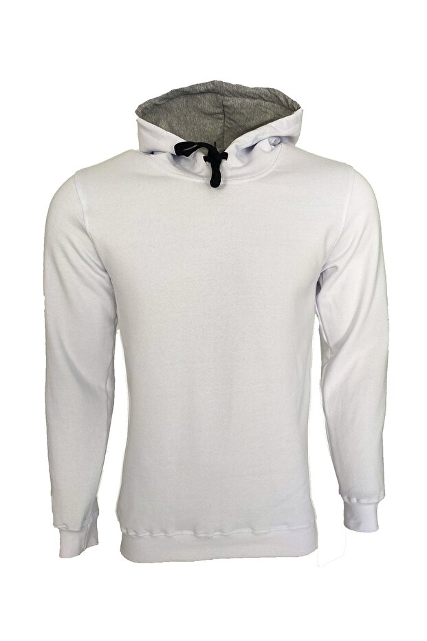Men's White Basic Hooded Sweatshirt - 1