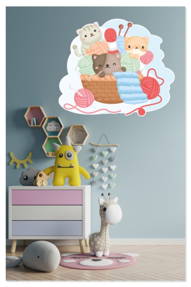 Cute Cats And Knitting Balls Children's Room Decorative Wall Sticker