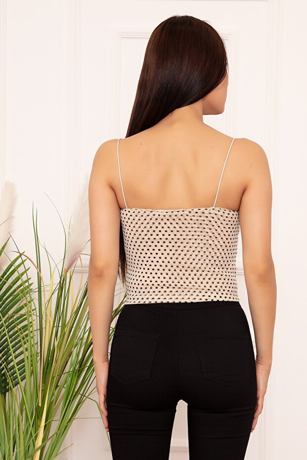 Kadın Ekru İp Askılı Puantiyeli Atlet - 5