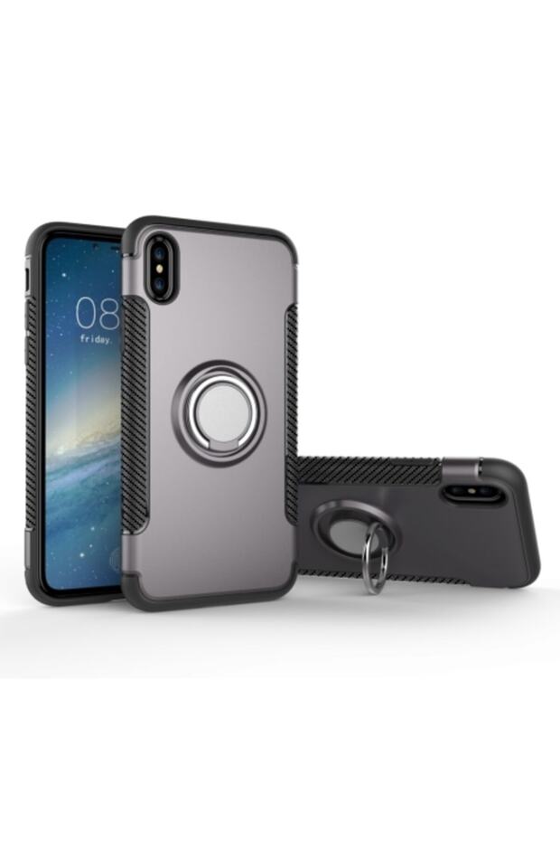 Iphone X Xs 360 Doner Yüzüklü Darbe Emici Armor Tpu+pc Kılıf - Lacivert - 5