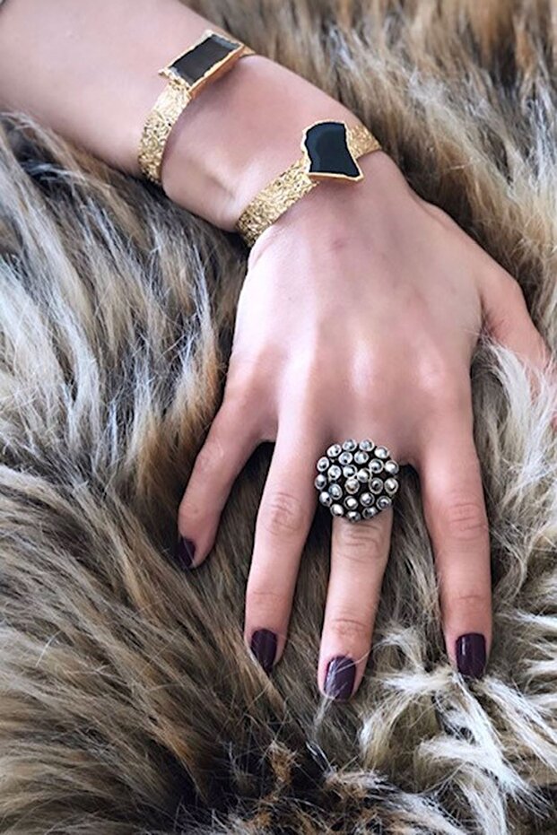 Hematite Stone Bronze Ring - 1