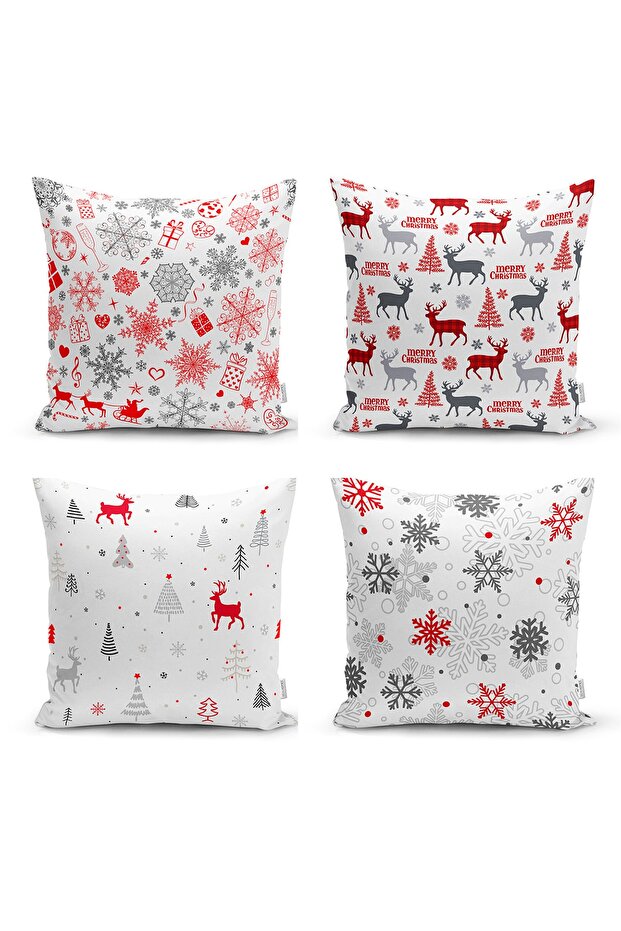 New Year's Concept 4-Piece Pillow and Cushion Cover with White Background